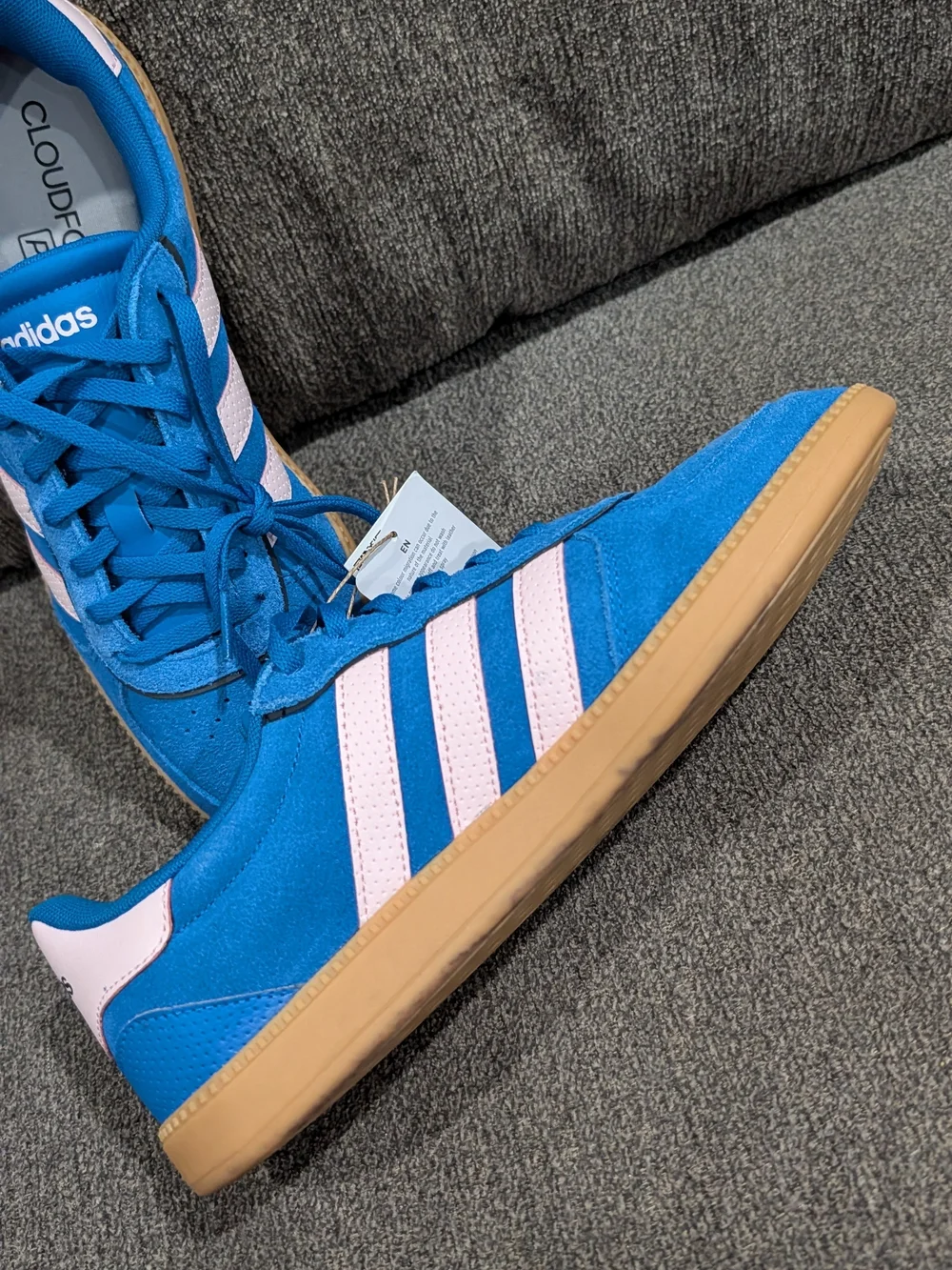Adidas Women  Blue Suede Sneakers with Pink Stripes